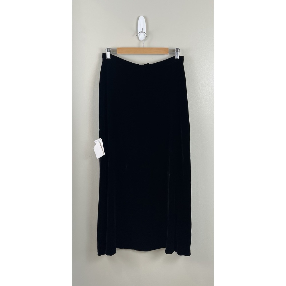 Laura Ashley NWT Vtg Velvet Maxi Skirt US Sz‎ 10 Black Silk Blend Minimalist